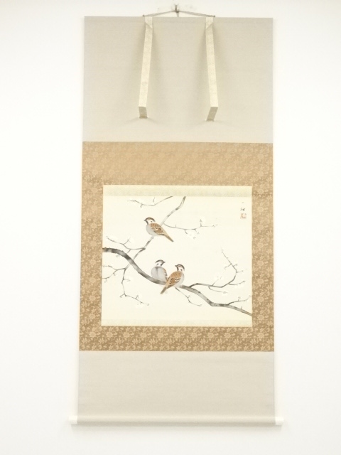 JAPANESE HANGING SCROLL / HAND PAINTED / SPARROW